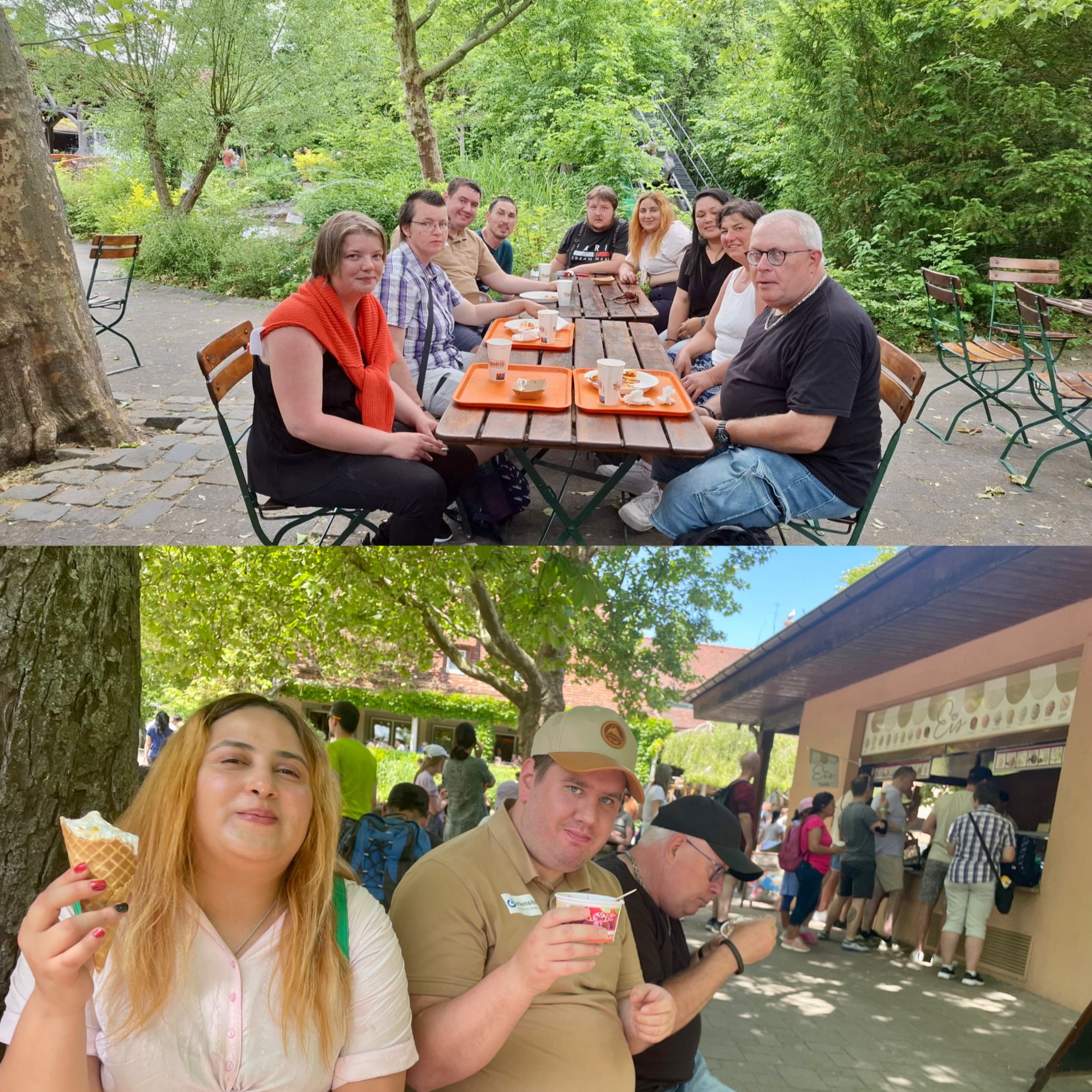 Fotocollage vom gemeinsamen Essen im Freizeitpark
