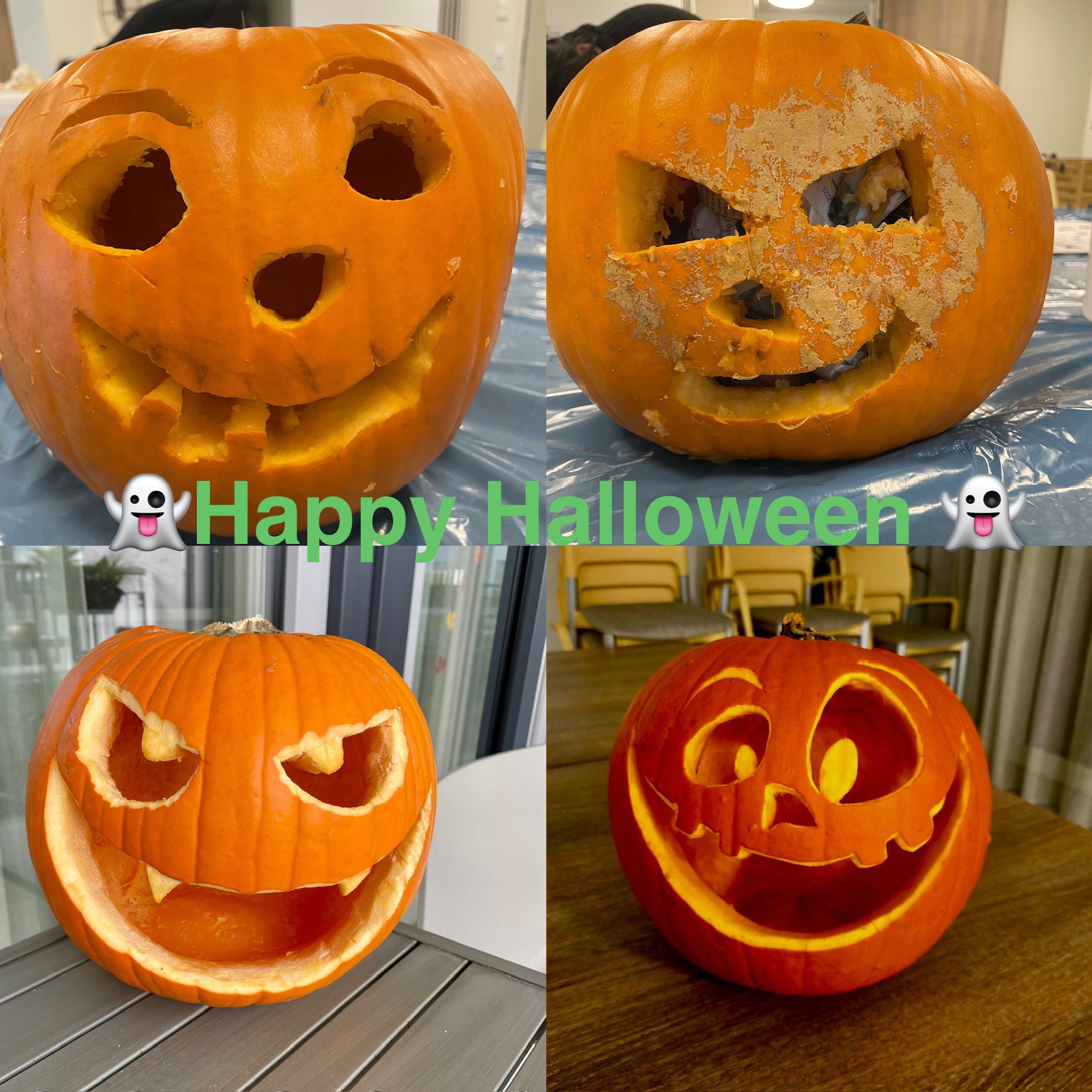 Fertig ausgeschnitzte Kürbisse